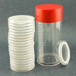 (1) Airtite Coin Holder Storage Container & (20) White Ring 24Mm Air-Tite Coin Holder Capsules For Us American Seated Barber Standing Liberty Washington Quarters