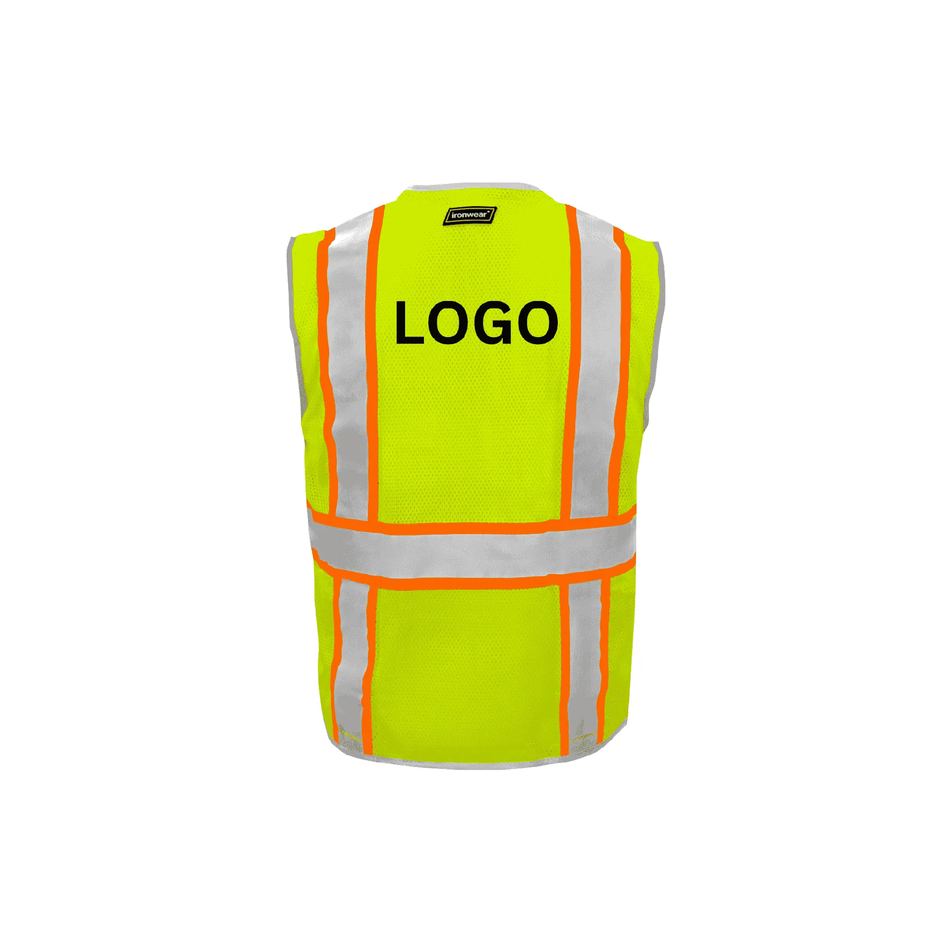 10 Pockets Lime Safety Vest with Zipper Closure