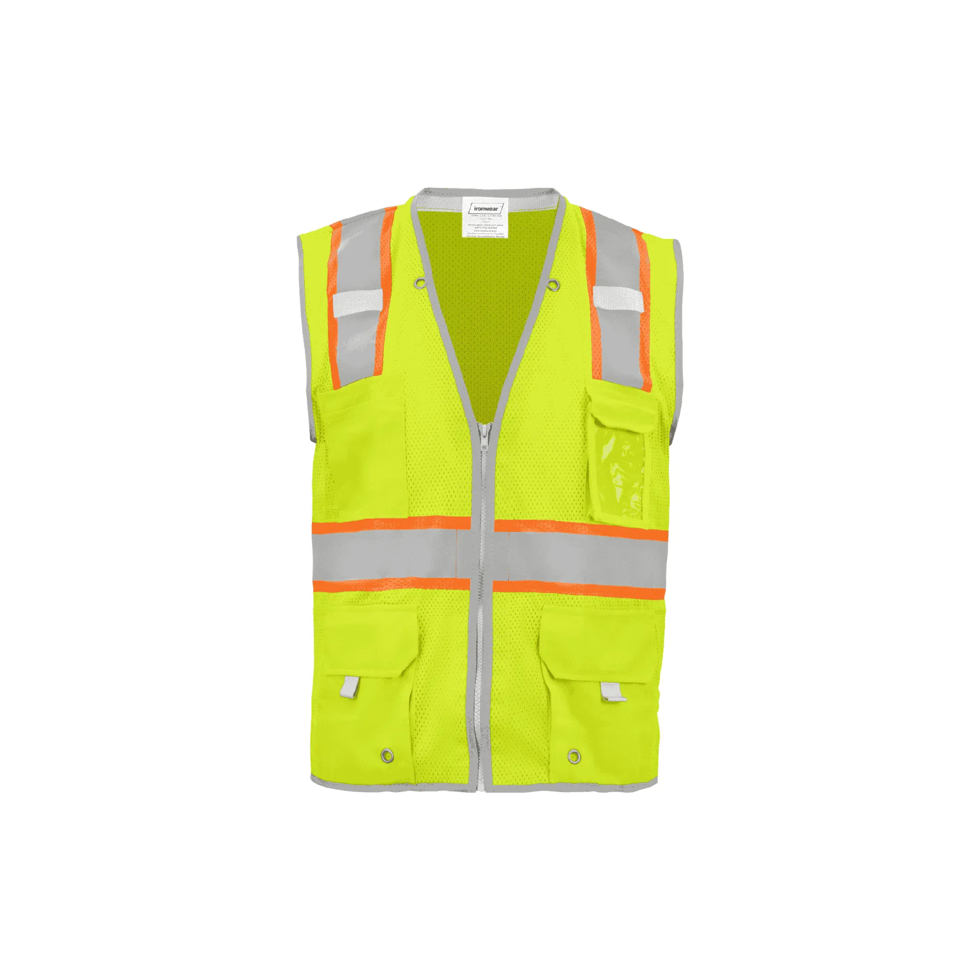 10 Pockets Lime Safety Vest with Zipper Closure