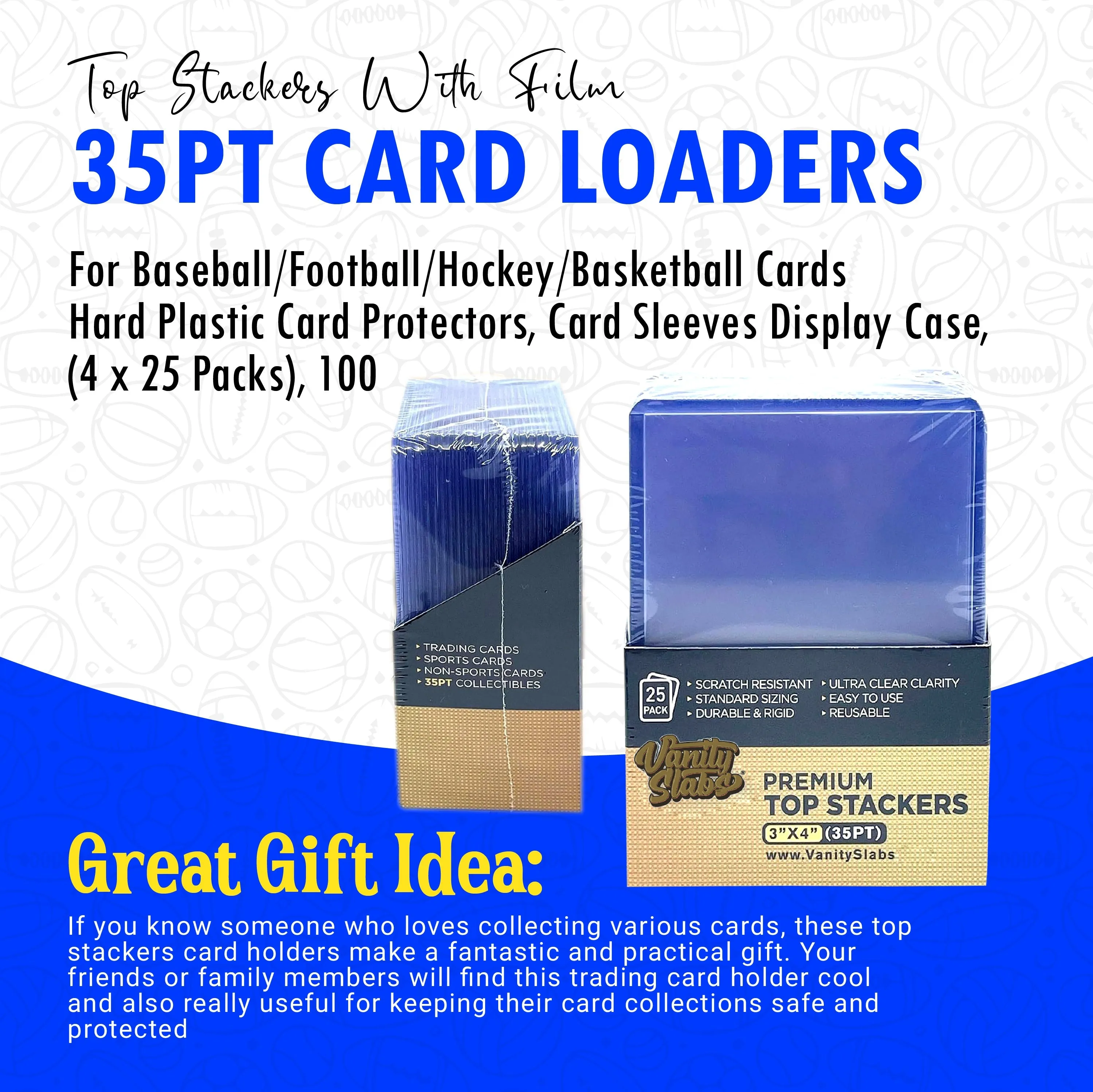 100 Vanity Slabs Premium Top Stackers w/ Film 35pt Card Loaders