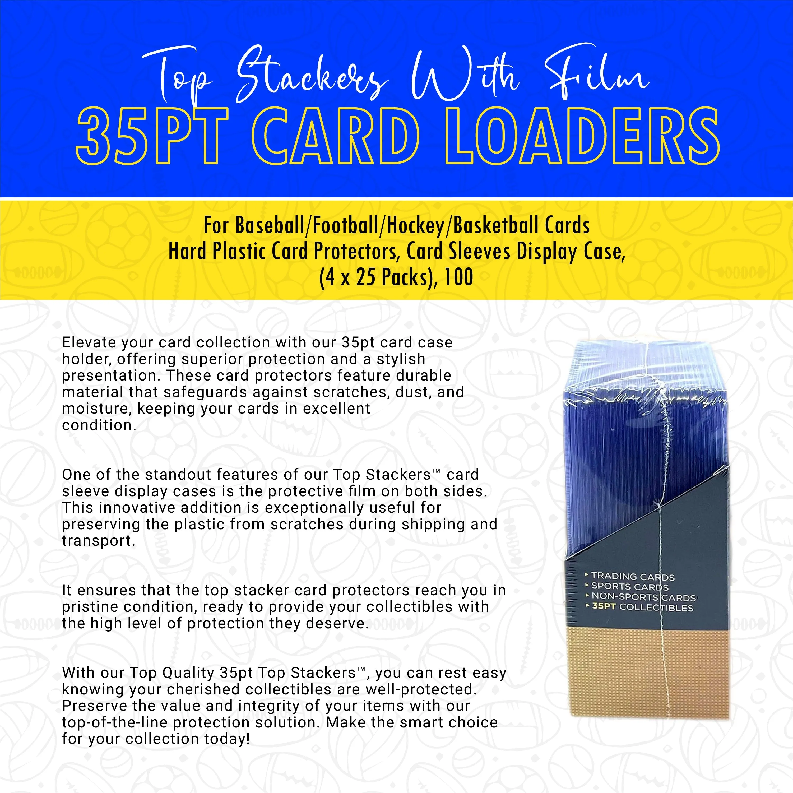 100 Vanity Slabs Premium Top Stackers w/ Film 35pt Card Loaders
