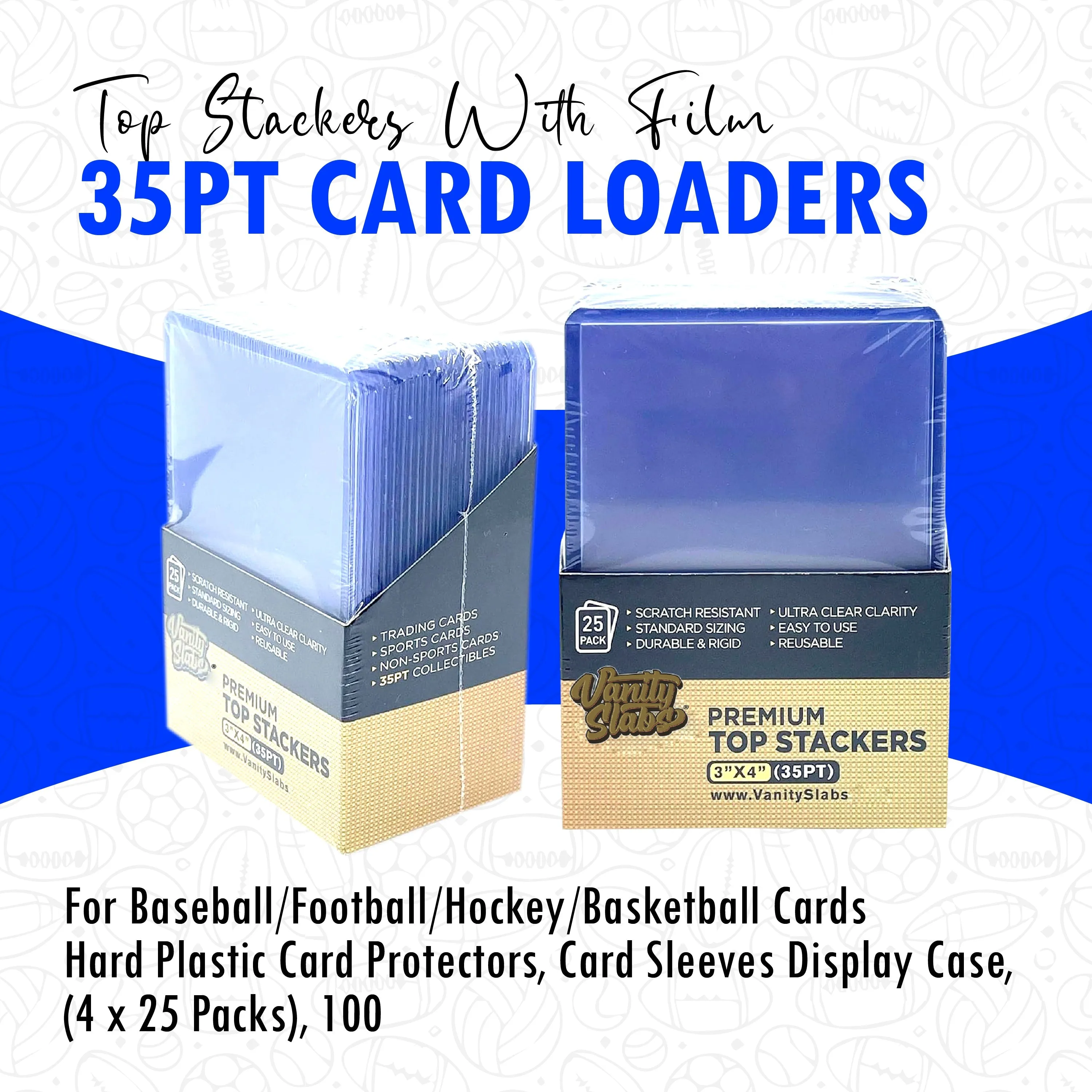100 Vanity Slabs Premium Top Stackers w/ Film 35pt Card Loaders