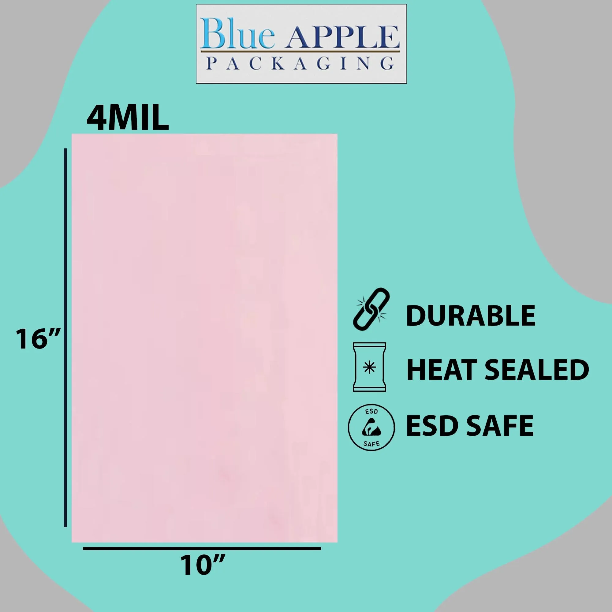 10X16 inches Pink Anti Static Bags 4 Mil Flat