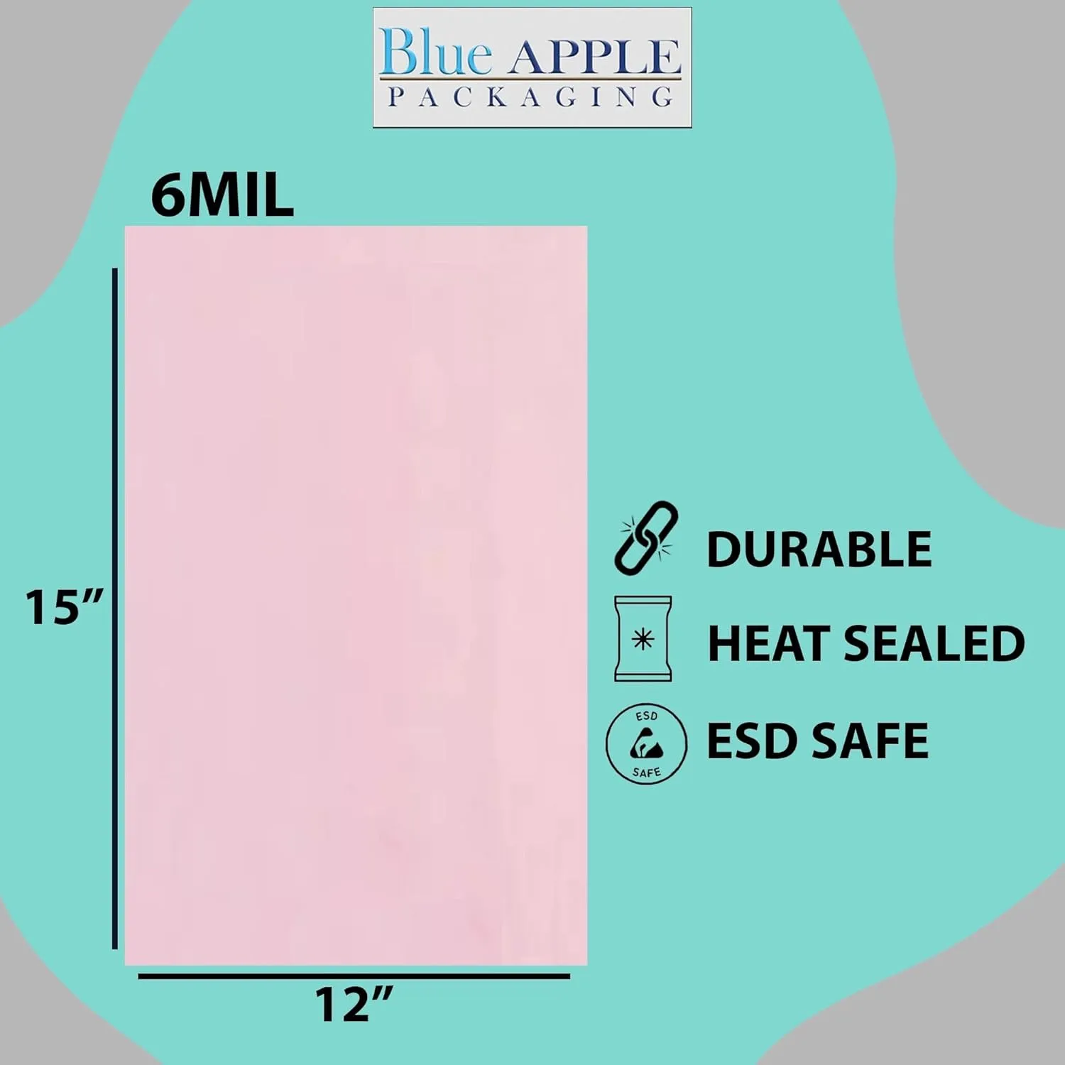 12X15 inches Pink Anti Static Bags 6 Mil Flat