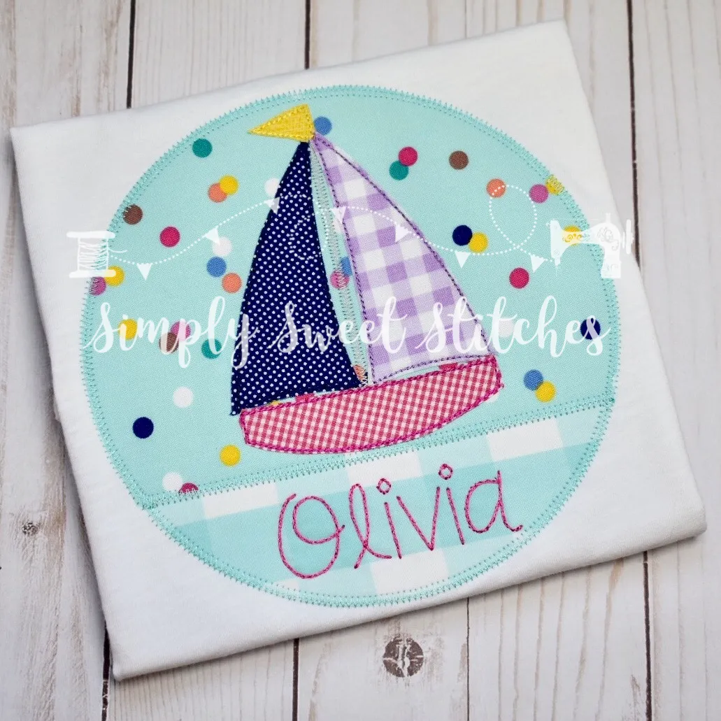 1390 - GIRL SAILBOAT CIRCLE - APPLIQUE CHILD SHIRT