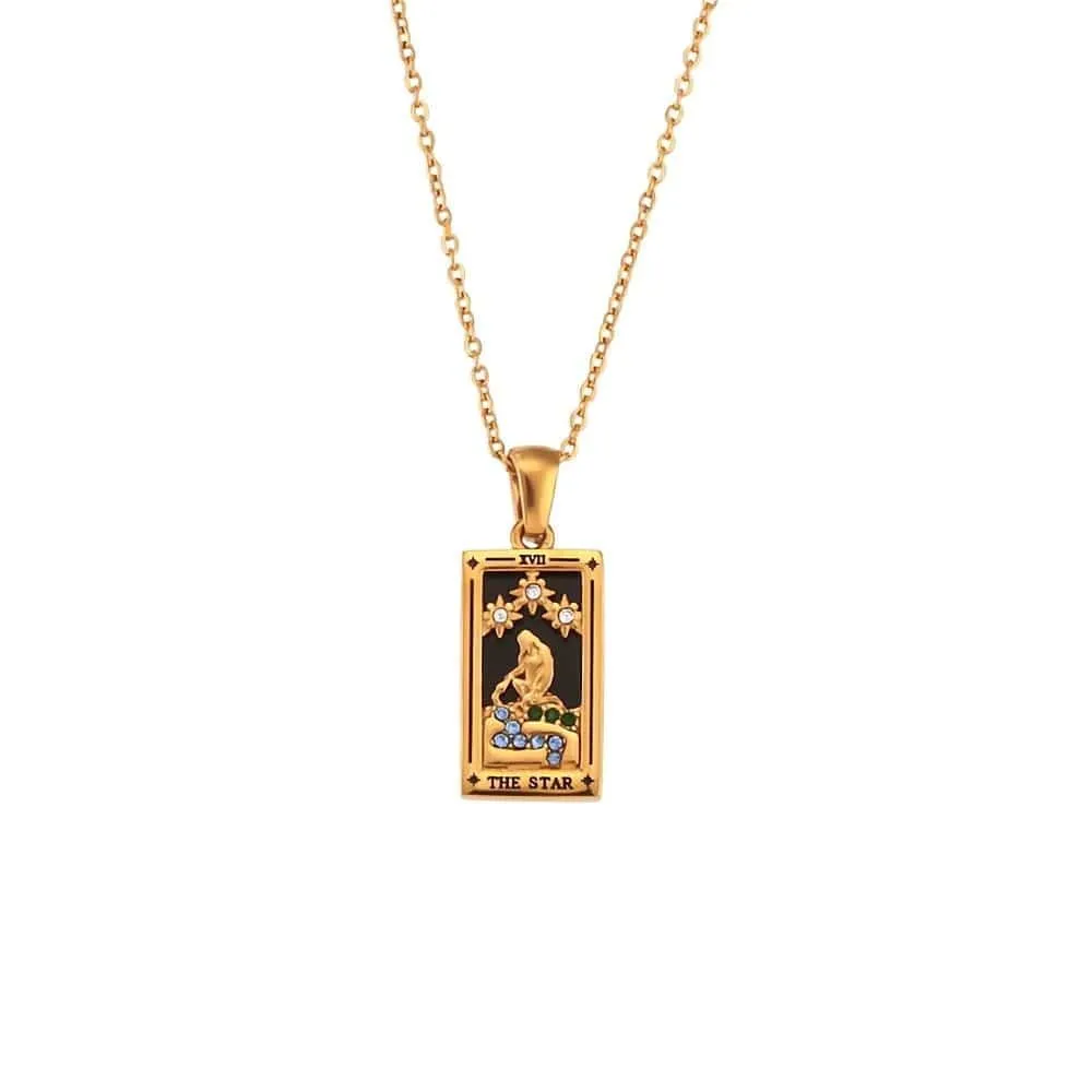 18K Gold Plated Stainless Steel Tarot Card Necklace