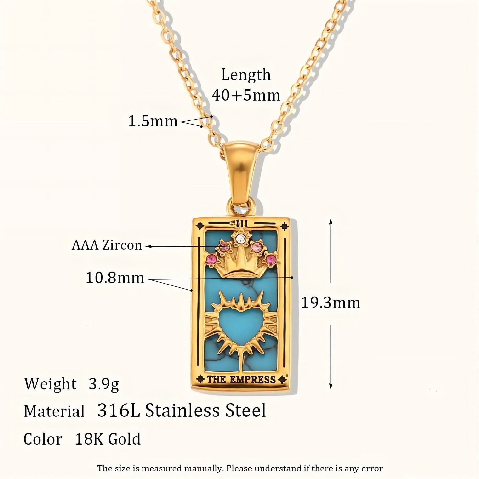 18K Gold Plated Stainless Steel Tarot Card Necklace