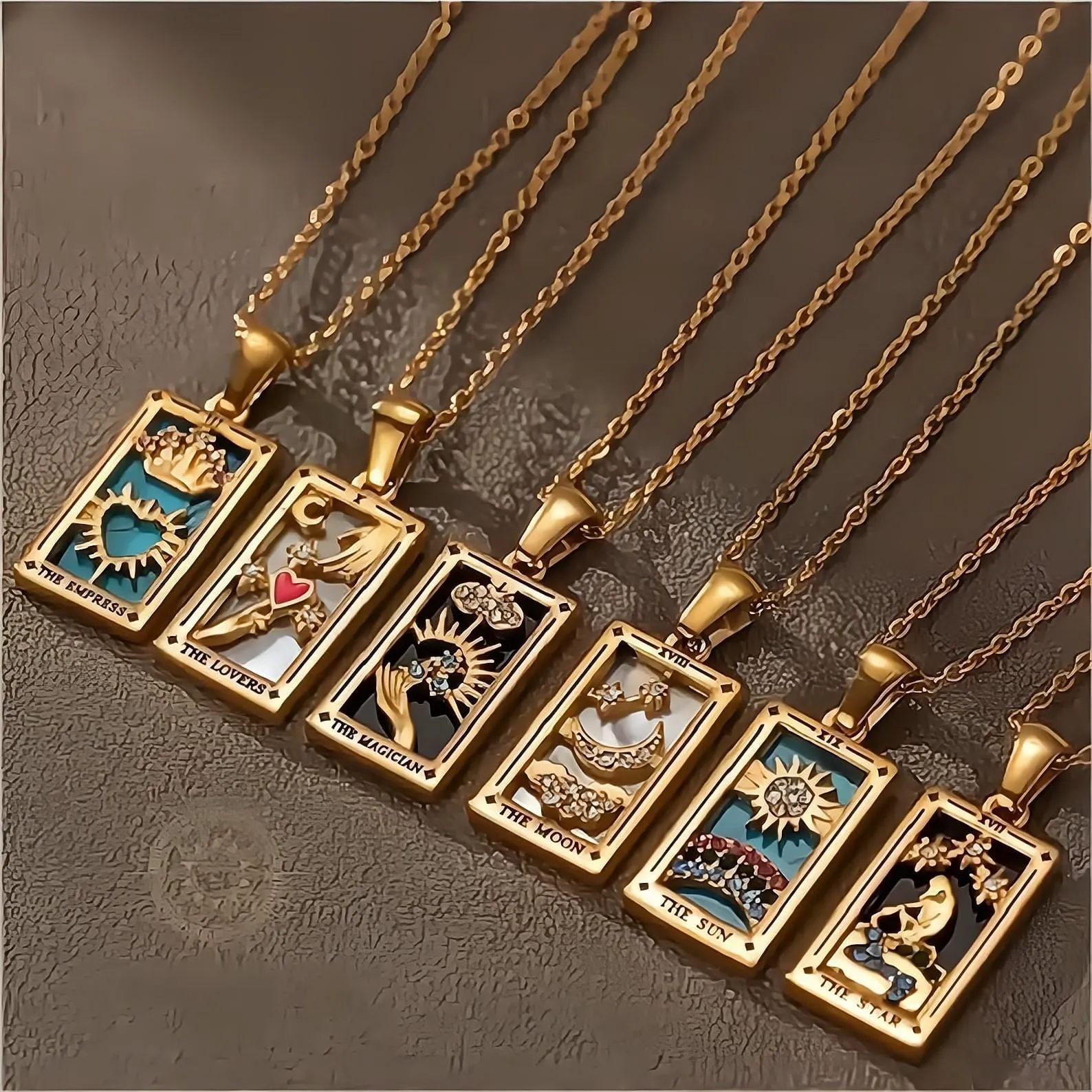 18K Gold Plated Stainless Steel Tarot Card Necklace