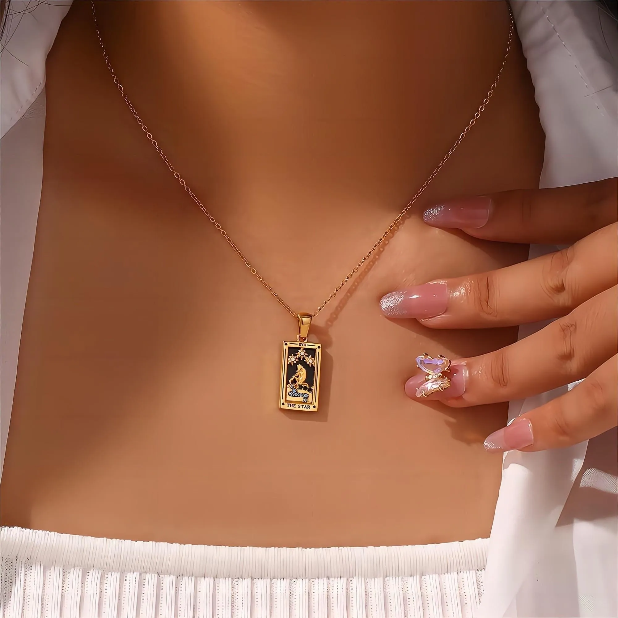 18K Gold Plated Stainless Steel Tarot Card Necklace