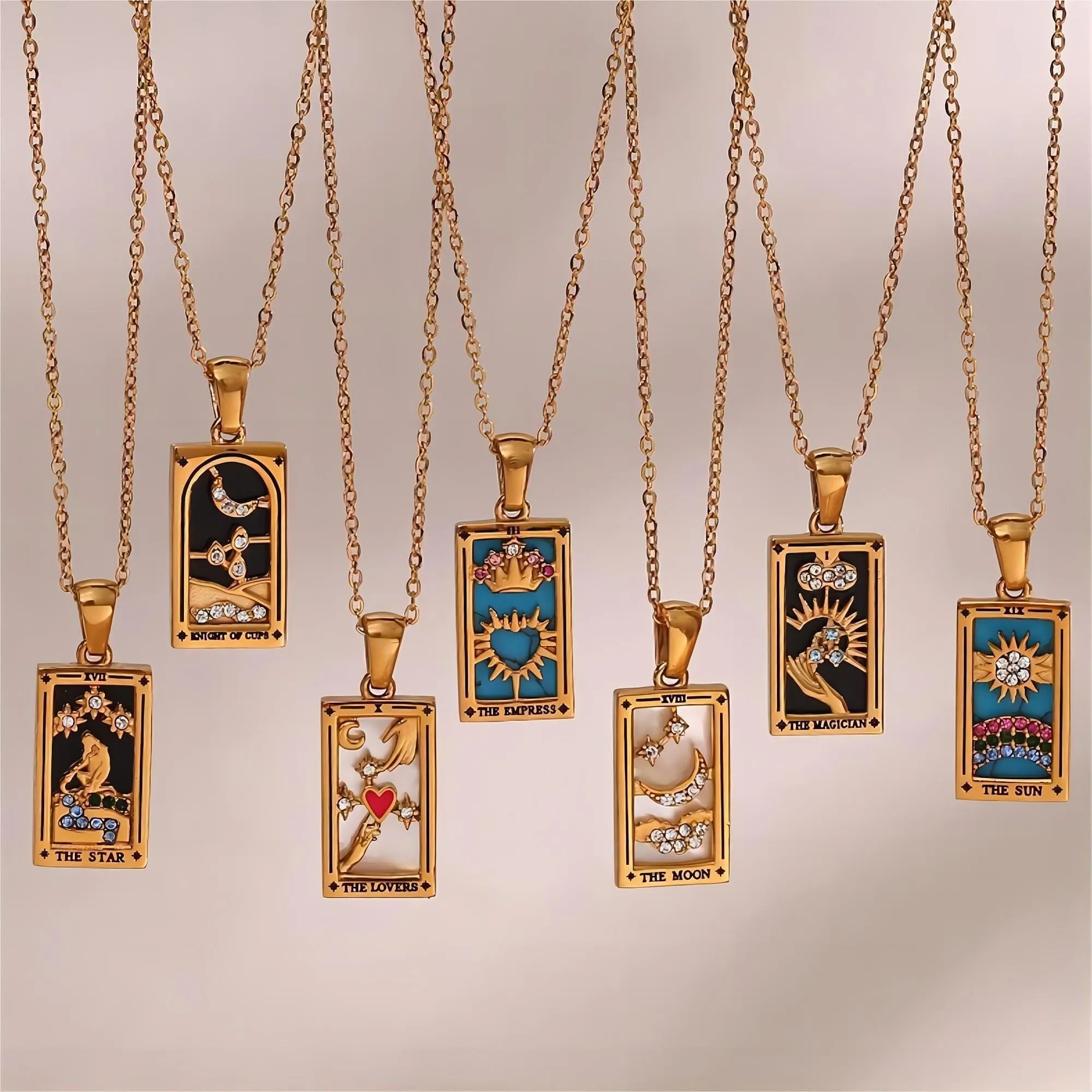 18K Gold Plated Stainless Steel Tarot Card Necklace