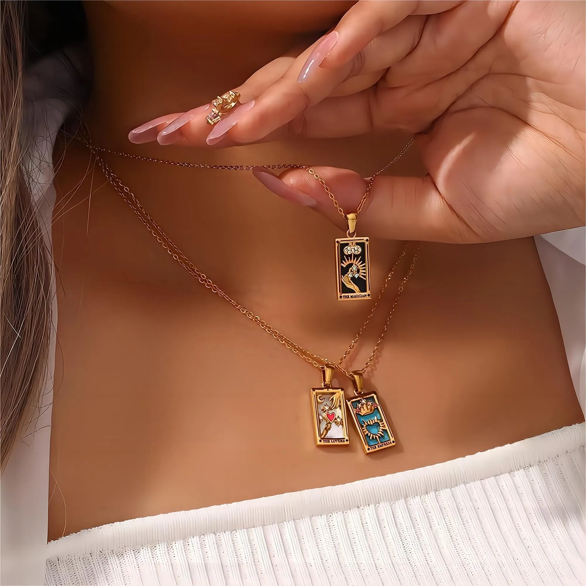 18K Gold Plated Stainless Steel Tarot Card Necklace