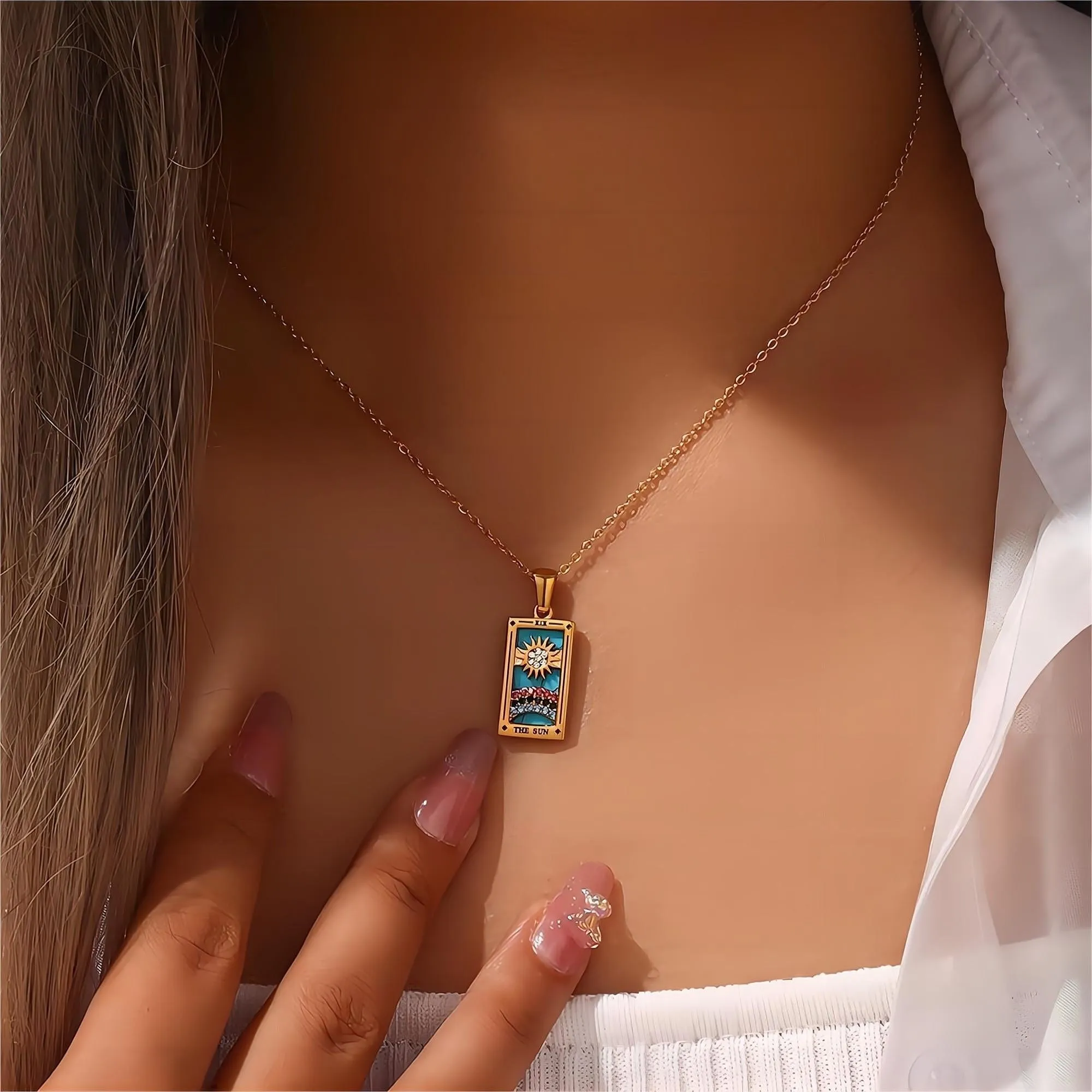 18K Gold Plated Stainless Steel Tarot Card Necklace
