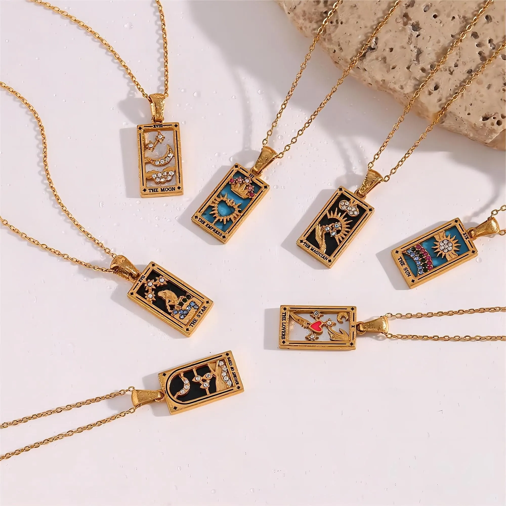18K Gold Plated Stainless Steel Tarot Card Necklace
