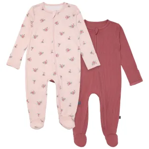 2-Pack Baby Girls Pink Roses Sleep 'N Plays With Mitten Cuffs