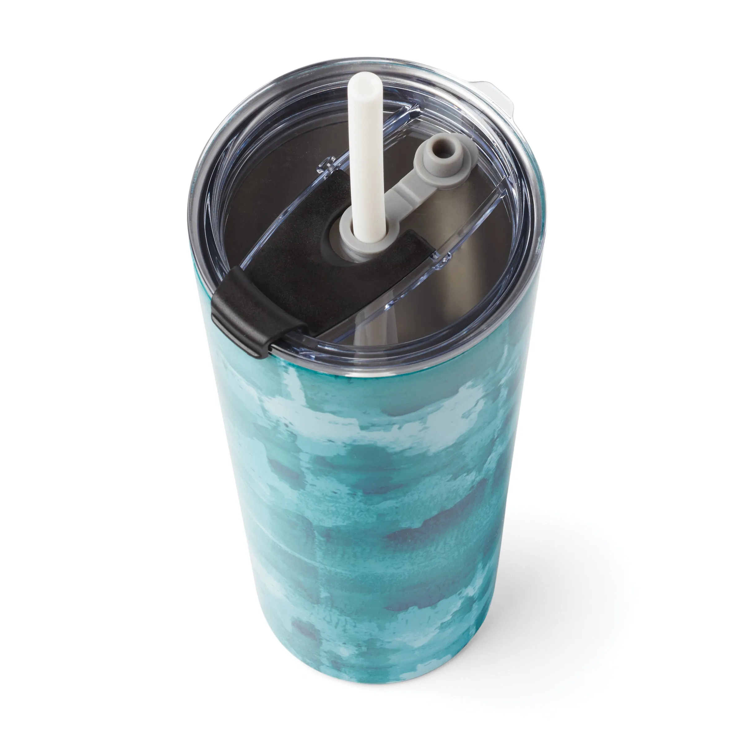 24 Oz Insulated Tumbler with Straw, Blue Tie Dye
