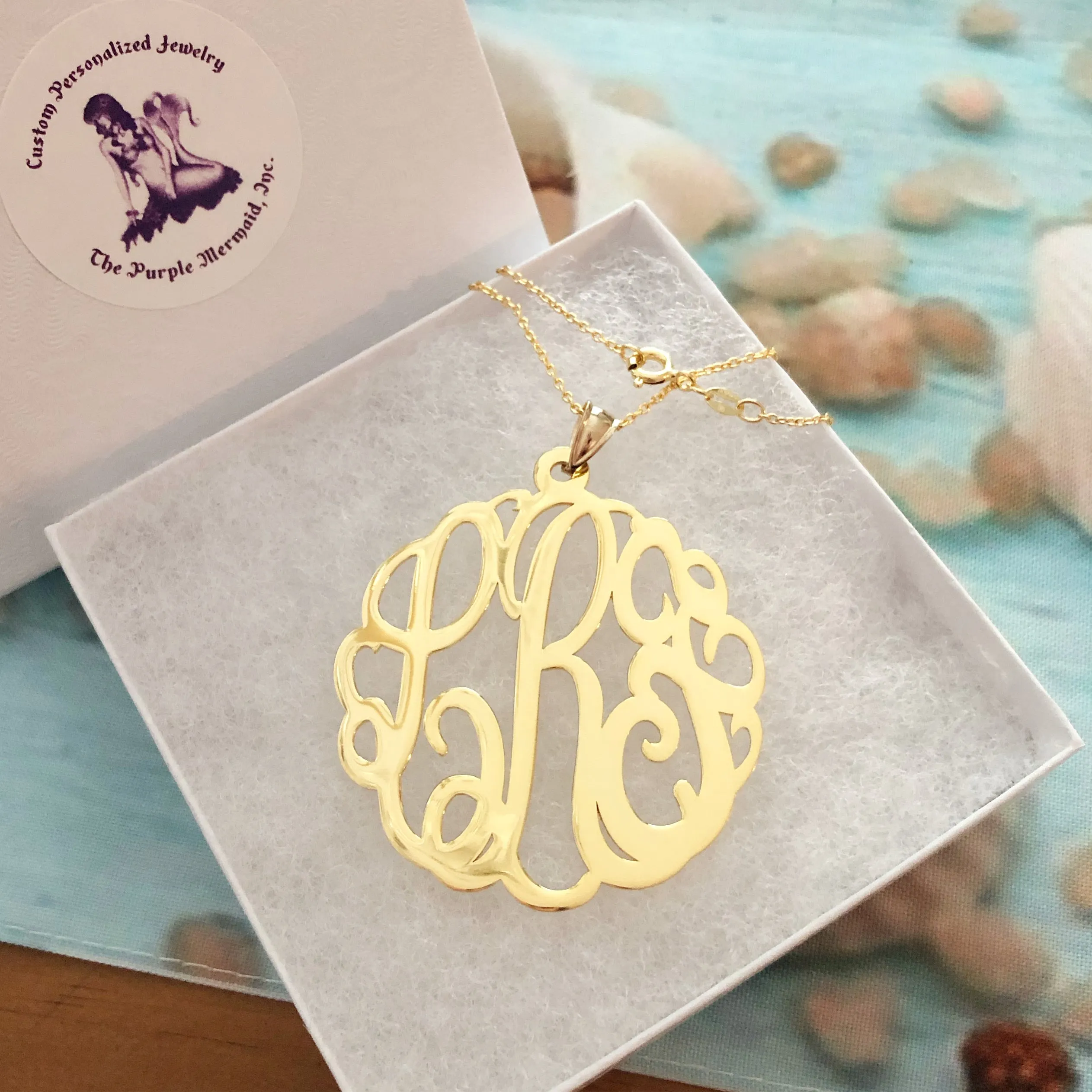 24K Gold Plated Fancy Script Monogram Necklace
