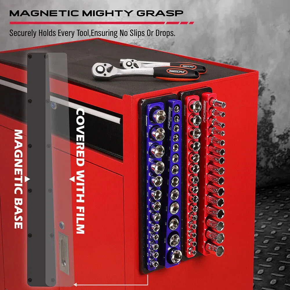 2Pc Magnetic Socket Organizer for 3/8" Drive - Detachable Metric & SAE Storage Holder