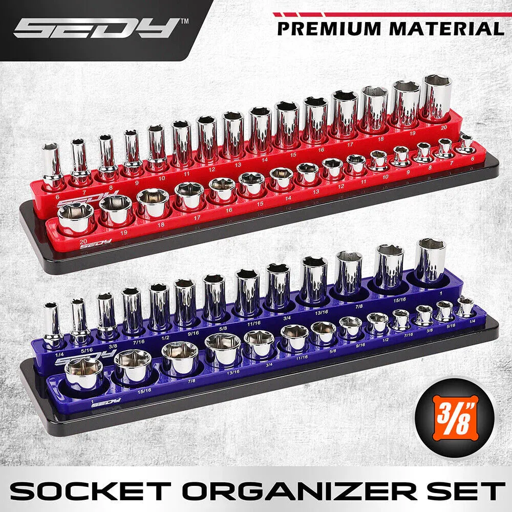 2Pc Magnetic Socket Organizer for 3/8" Drive - Detachable Metric & SAE Storage Holder