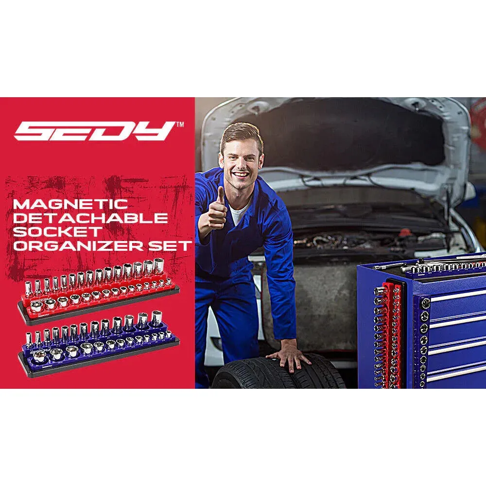 2Pc Magnetic Socket Organizer for 3/8" Drive - Detachable Metric & SAE Storage Holder