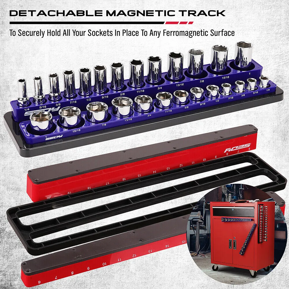 2Pc Magnetic Socket Organizer for 3/8" Drive - Detachable Metric & SAE Storage Holder