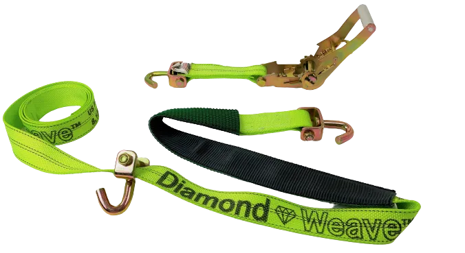 2" x 11' DIAMOND WEAVE 3 Point Ratchet Wheel Strap  with 2' Low Profile Grip Sleeve (Swivel J)