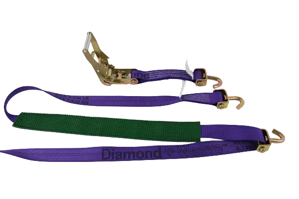 2" x 11' DIAMOND WEAVE 3 Point Ratchet Wheel Strap  with 2' Low Profile Grip Sleeve (Swivel J)