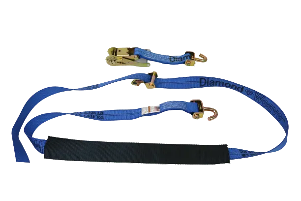 2" x 11' DIAMOND WEAVE 3 Point Ratchet Wheel Strap  with 2' Low Profile Grip Sleeve (Swivel J)