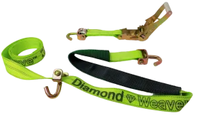 2" x 11' DIAMOND WEAVE 3 Point Ratchet Wheel Strap  with 2' Low Profile Grip Sleeve (Swivel J)