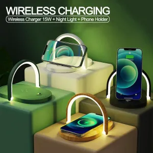 3-in-1 Foldable Wireless Charger & Night Light - Stonego LED Reading Table Lamp with 15W Fast Charging