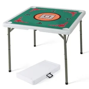 35 Inch 4 Player Game Card Folding Mahjong Table with Cup Holders-Green - Color: