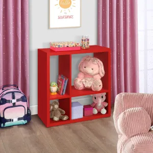 4-Cube Open Bookcase Kids Toy Storage Shelf Organizer (Red) Orange