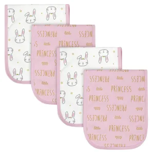 4-Pack Baby Girls Princess Interlock/Terry Burp Cloths