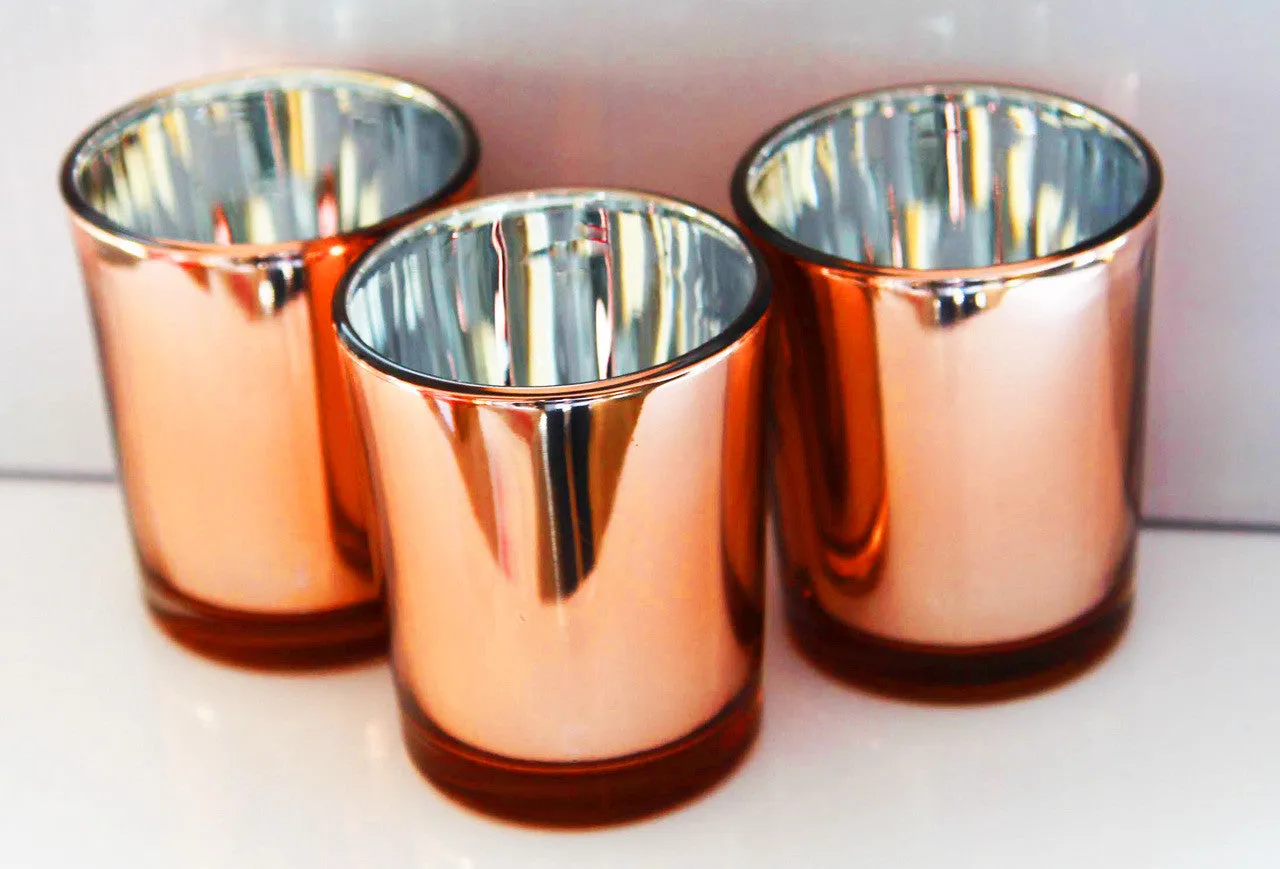 40 Pack Copper Votive Tealight Candle Holders Valentines Day Mercury  Wedding Decor Glass Candlestick Party Decorations Bridal Baby Shower Event