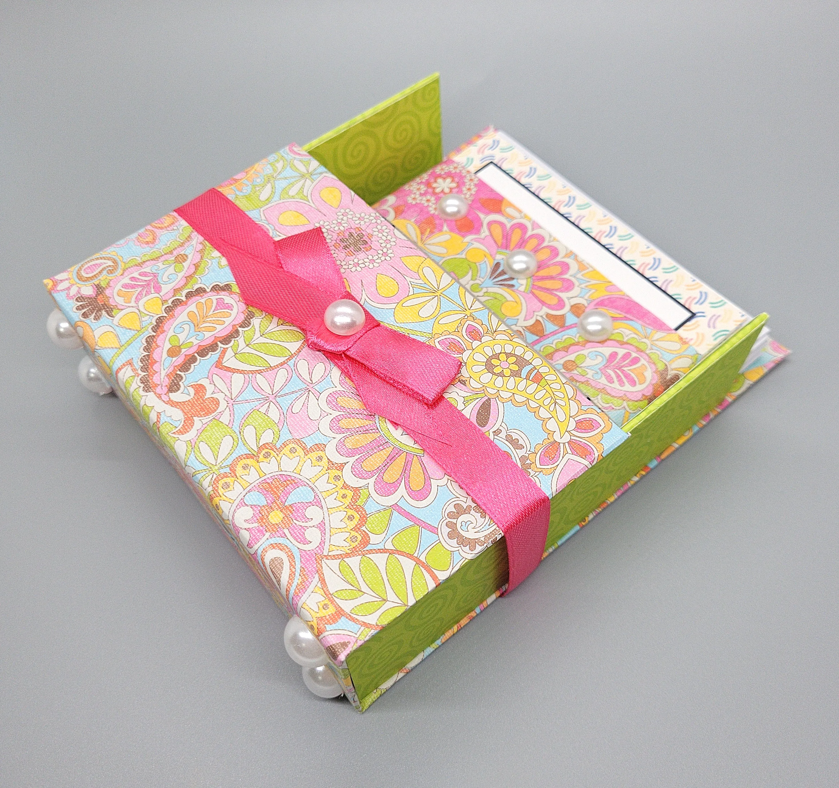 42-Pc Stationery Gift Box Set w/Reusable Desktop Organizer Box and Gold Pen - Pink, Orange & Yellow Paisley
