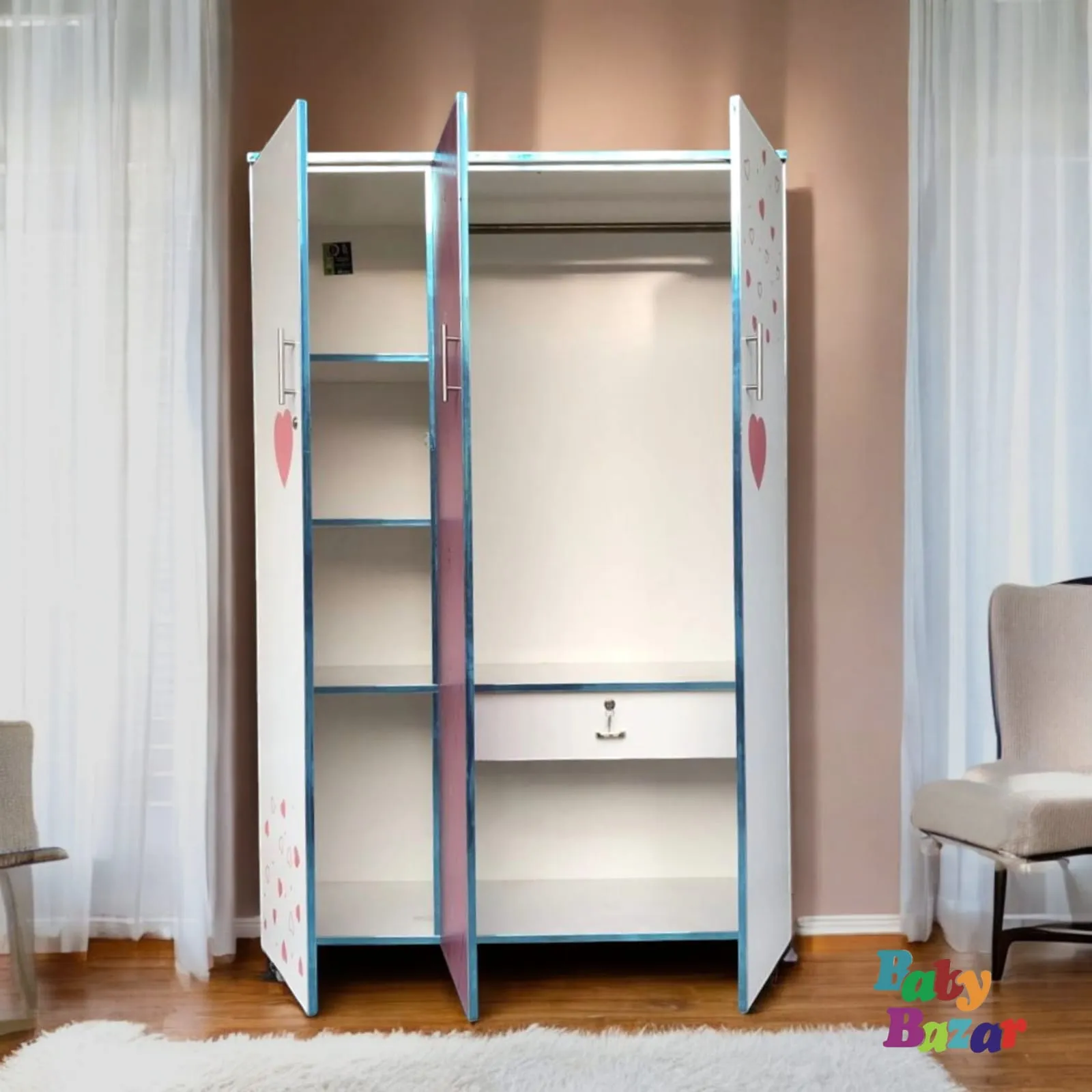 4ft x 6ft Pink & White Cupboard with Wheels Stylish & Durable Storage Solution