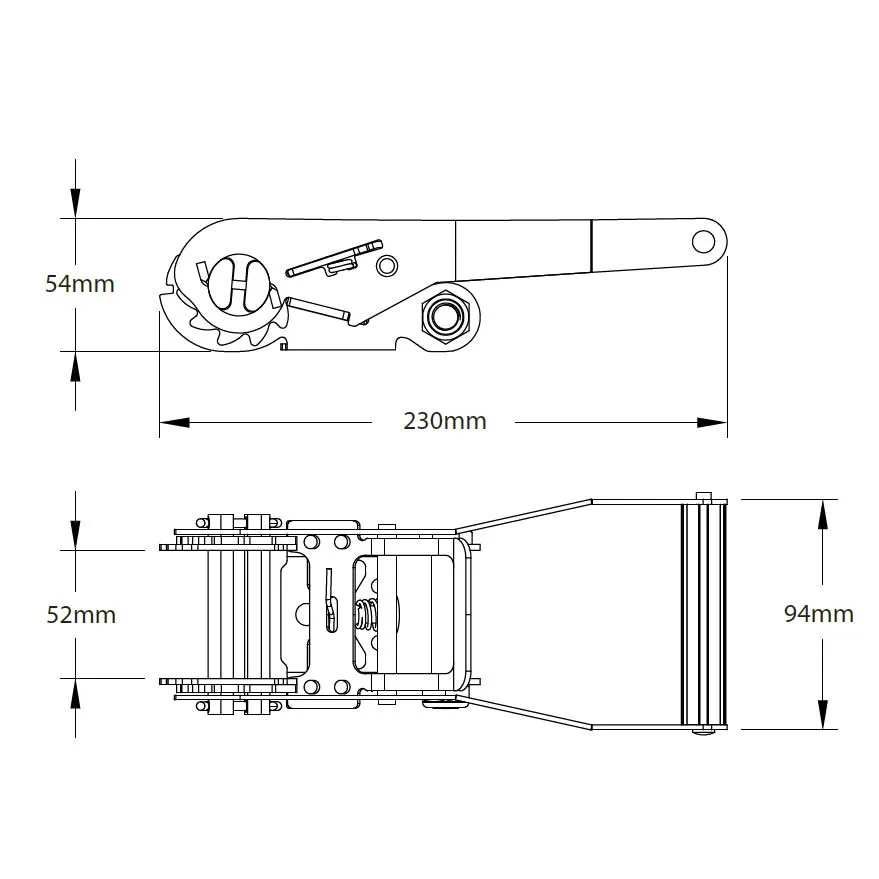 50mm 5000kg Ratchet Strap with Chassis Hooks - 6 METRES