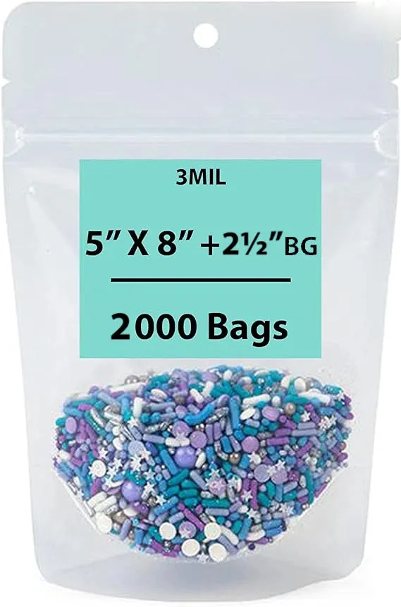 5X8   2.5 BG inches Clear Stand-Up Pouches with Hang Hole 2.7 mil