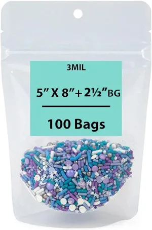 5X8   2.5 BG inches Clear Stand-Up Pouches with Hang Hole 2.7 mil