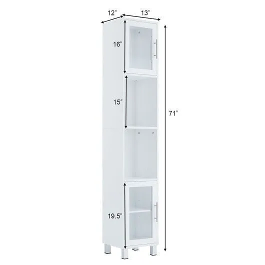 71 Inch Height Wooden Organizer Bathroom Tall Tower Storage Cabinet Unit - Color