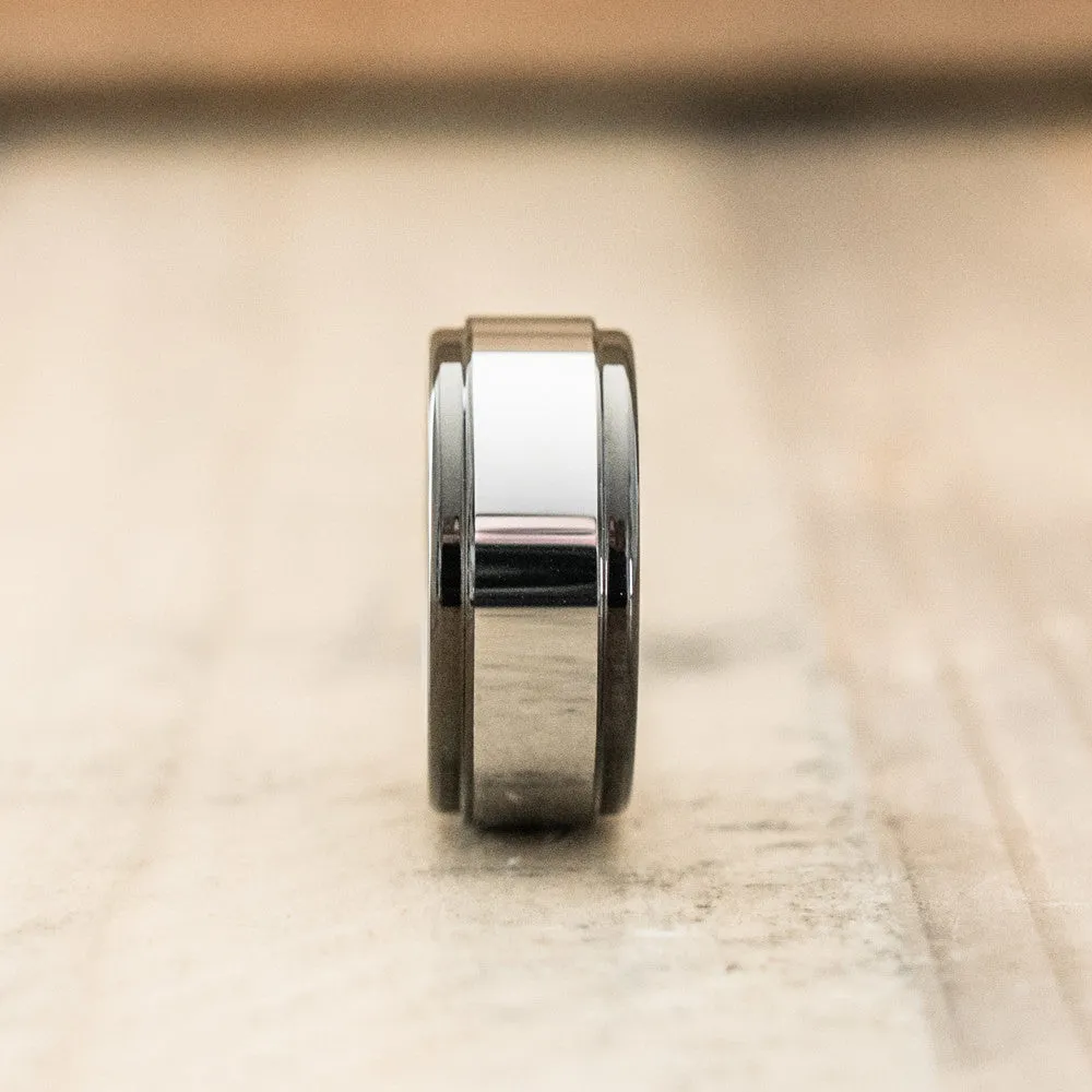9mm Polished Tungsten & Ceramic Ring