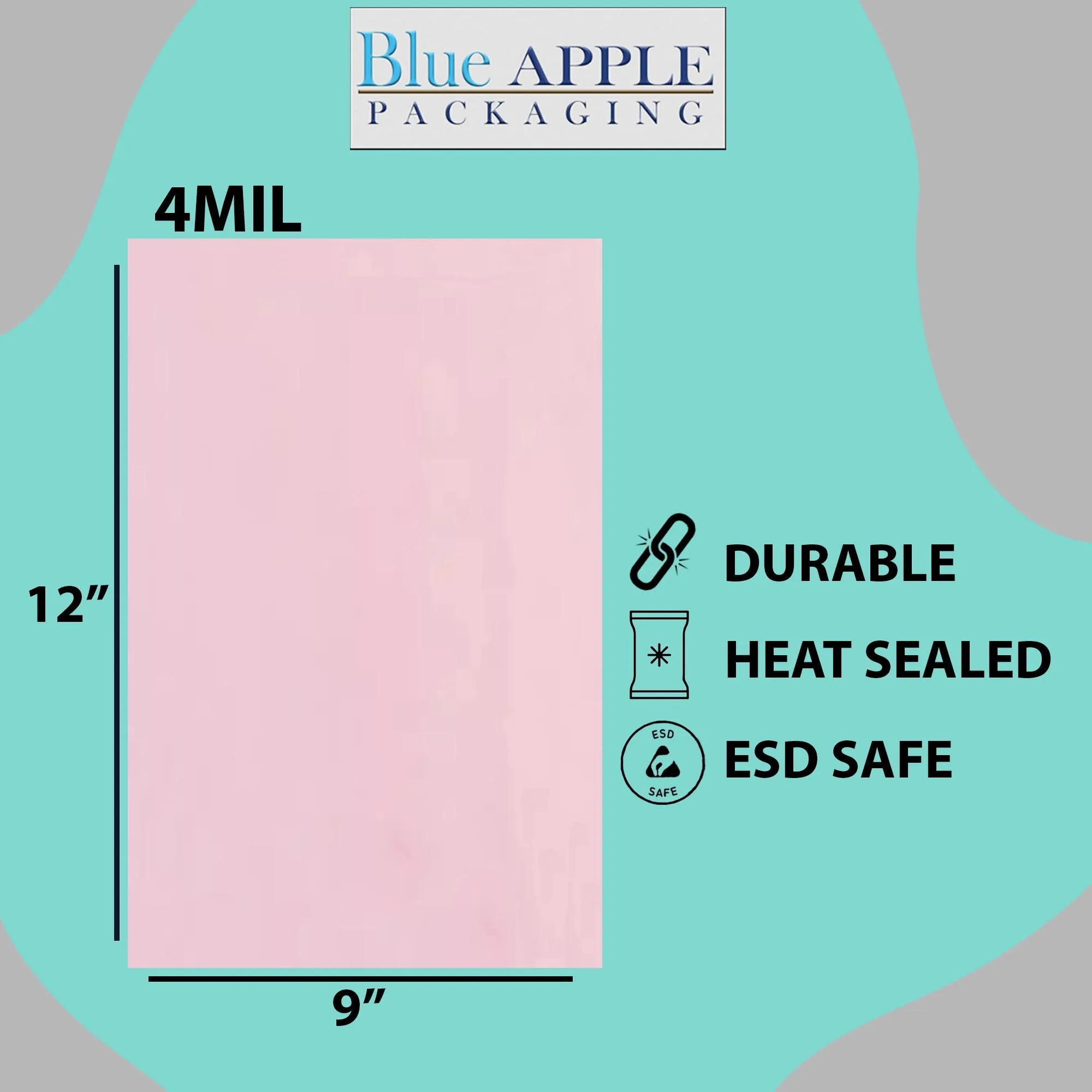 9X12 inches Pink Anti Static Bags 4 Mil Flat