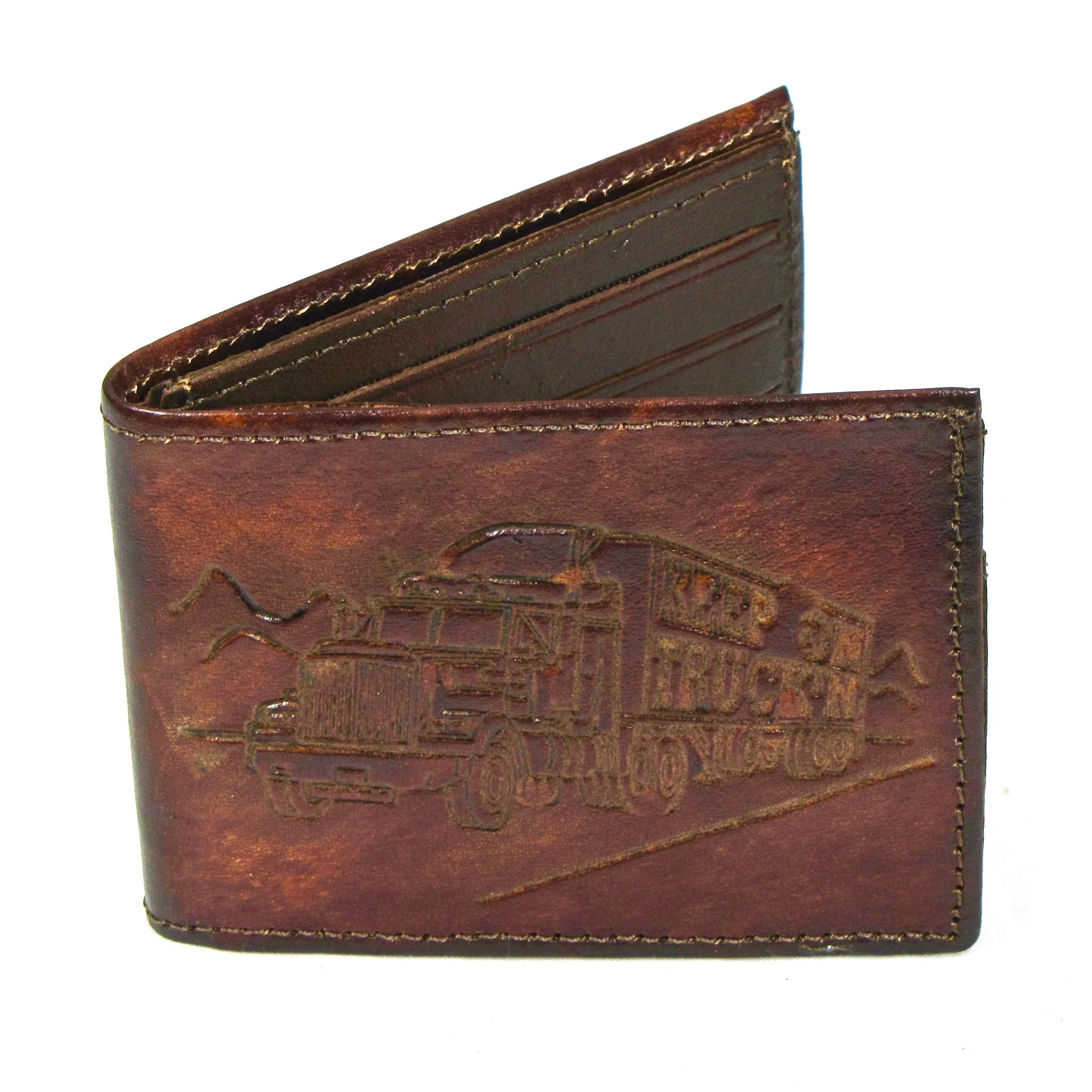 AB330-025Antique Finish Slim Billfold - Keep On Trucking