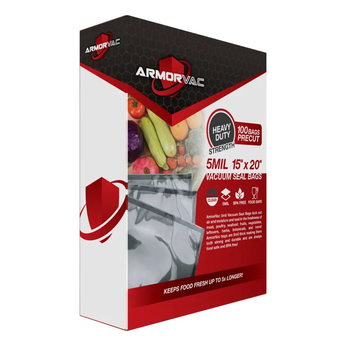 ArmorVac 15”x20” Precut Vacuum Seal Bags - Black & Clear
