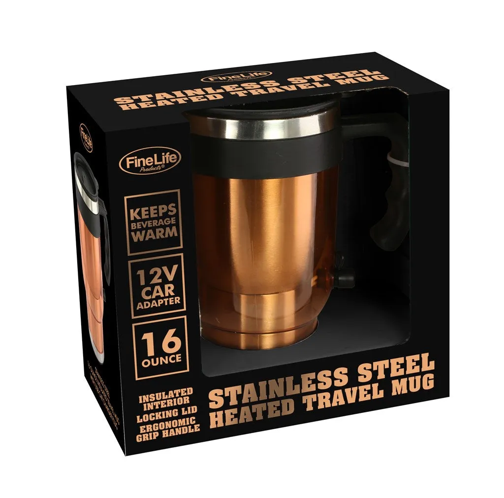 Awesome Stainless Steel Heated Travel Mug with 12V Car Adaptor! 16 Ounce!