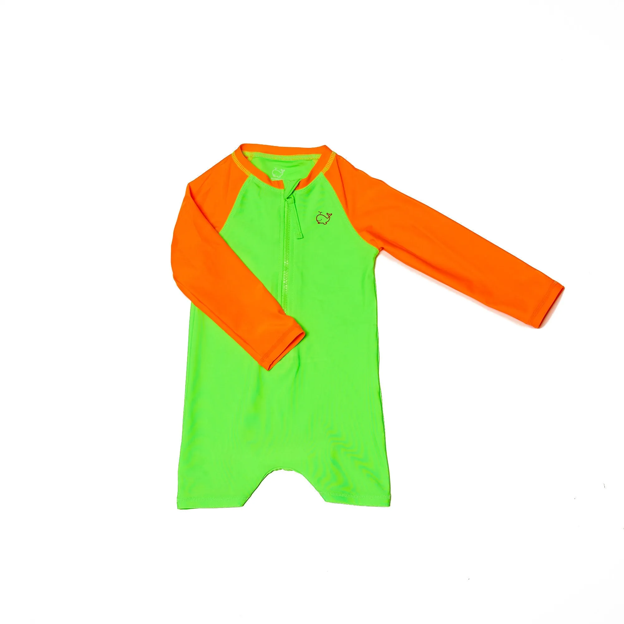 Baby/Toddler Long Sleeve One Piece Swimsuit UPF 50  | Neon Green and Orange
