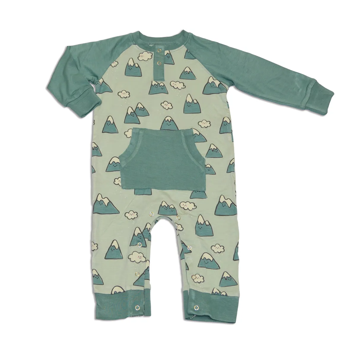 Bamboo Long Sleeve Romper w/Kangaroo Pocket (Snowy Rockies Print)