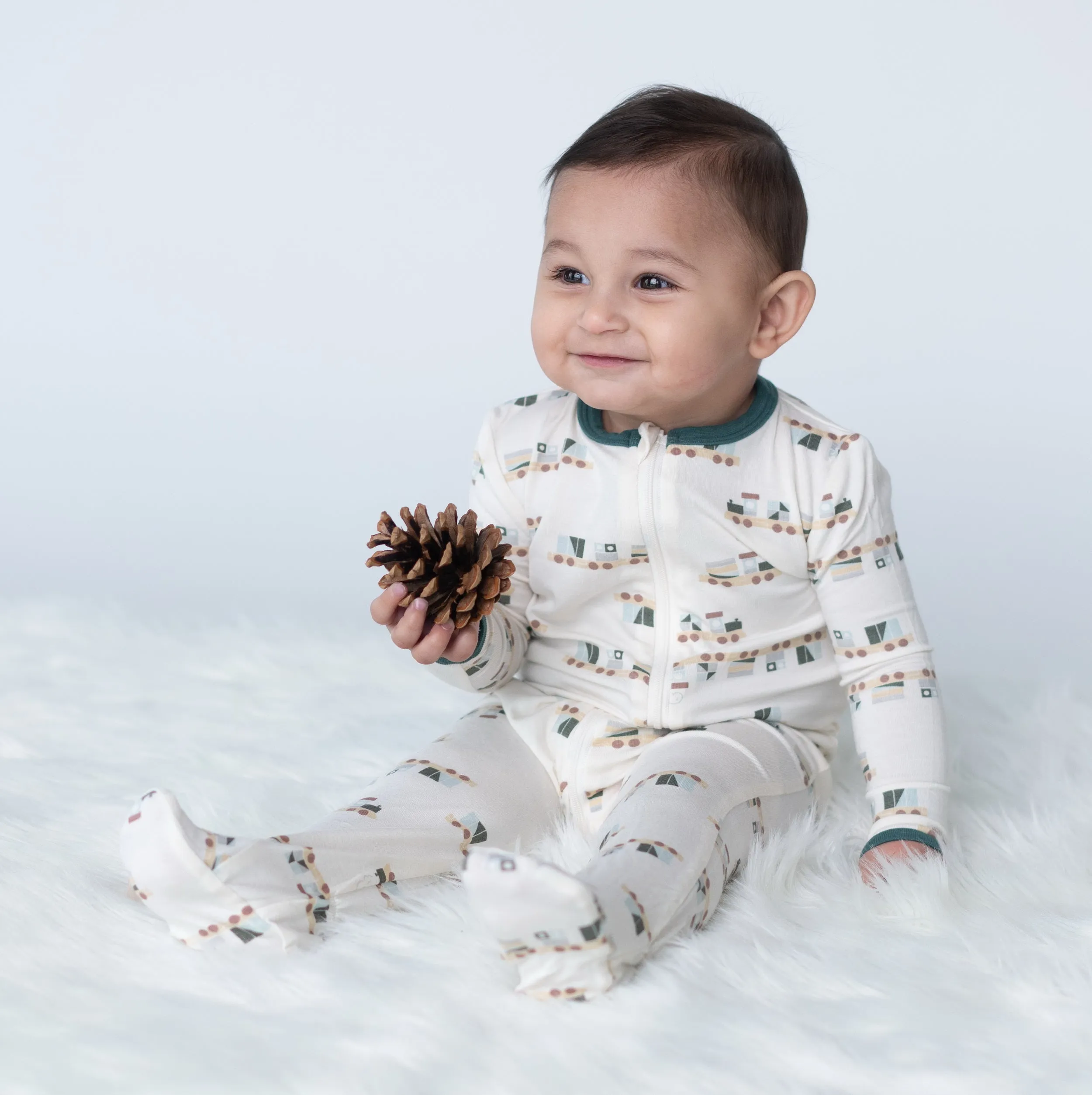 Bamboo Zip Up Footies (All Aboard Print)