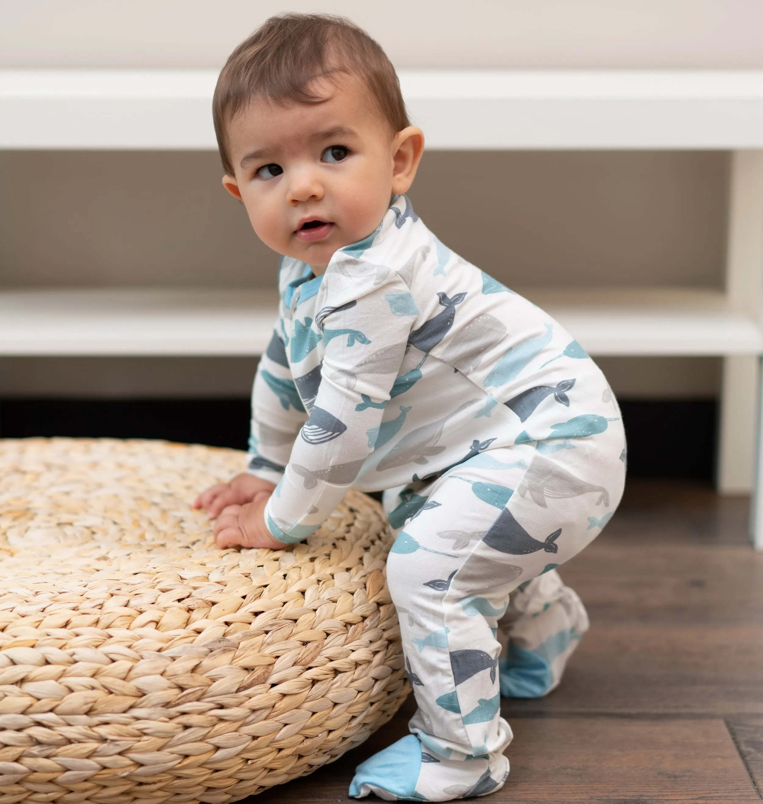 Bamboo Zip Up Footies (Whale of a Time Print)