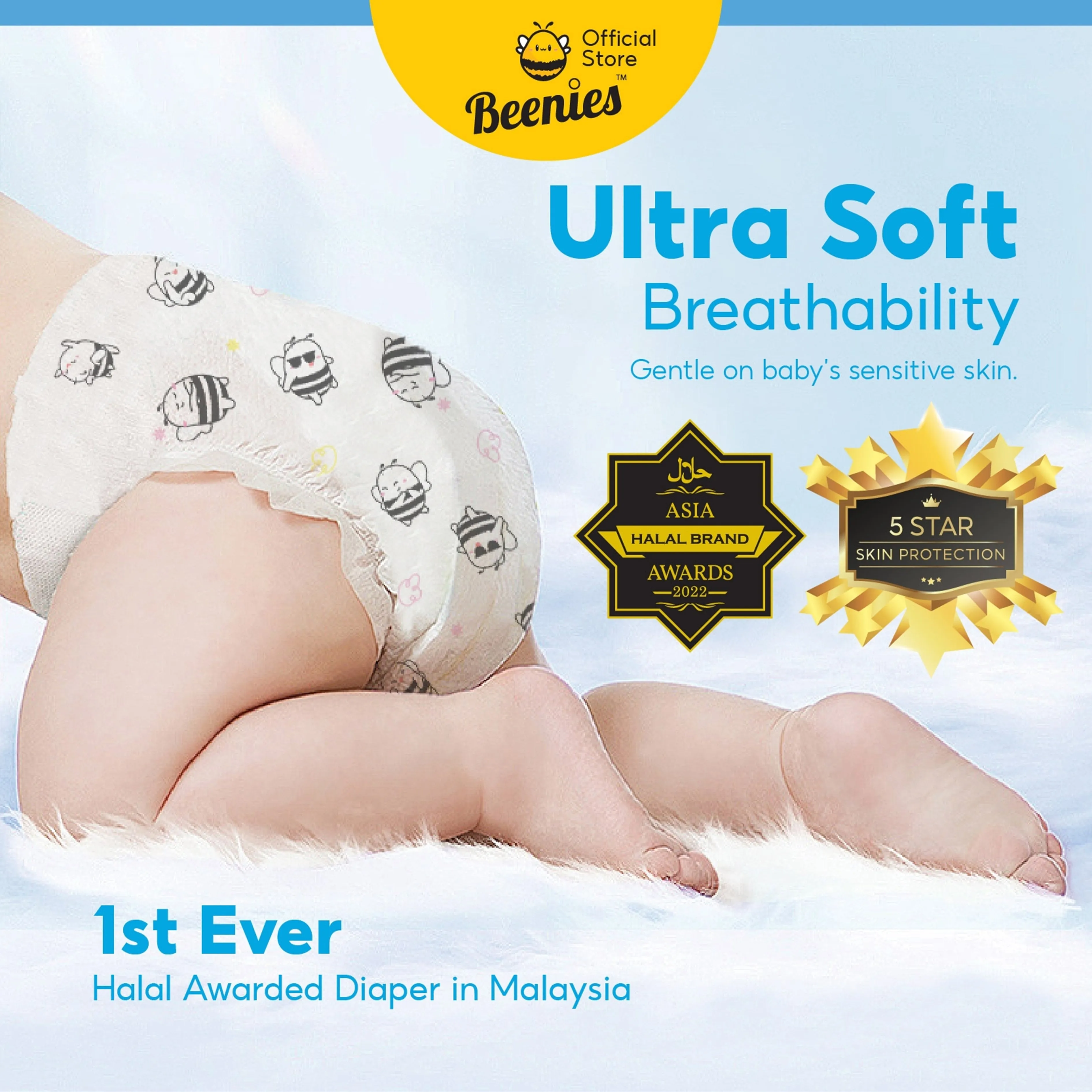Beenies Baby Comfy Tape Diapers Size M 50's (5-10kg) [Jumbo Pack] [6 Packs/Carton]