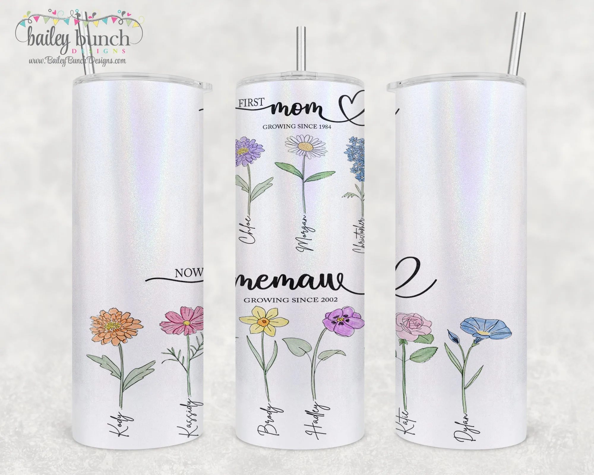 Birth Flowers First Mom Now Grandma Shimmer Glitter Tumbler TUMBLERBIRTHFL0520